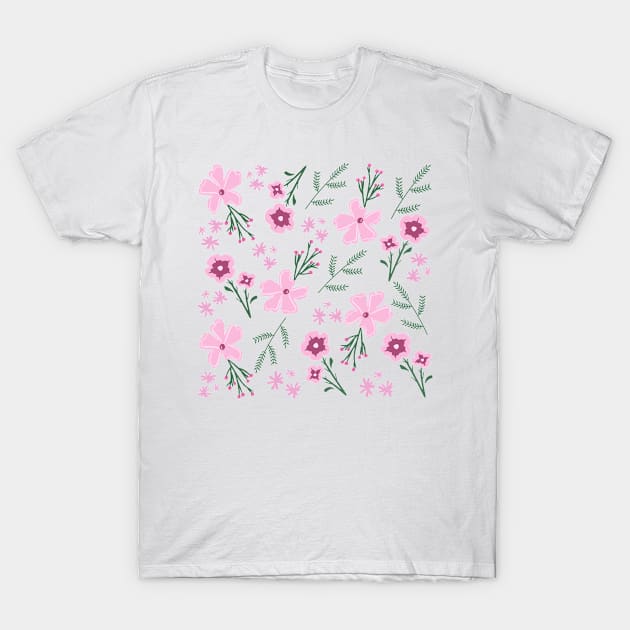 Pink wildflowers exotic flowers pattern T-Shirt by CuTeGirL21